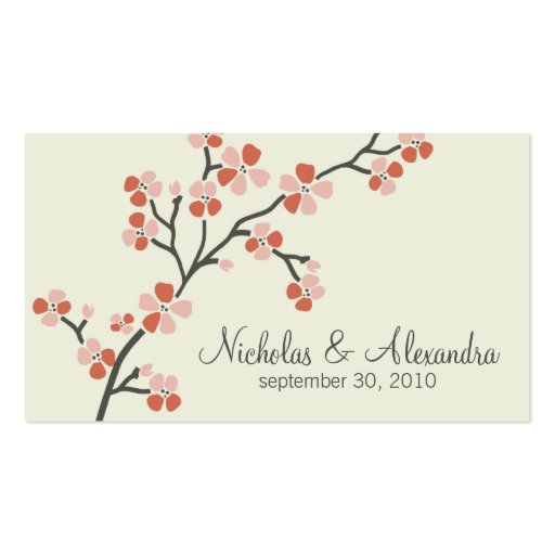 Cherry Blossom Wedding Business Card (salmon) (front side)