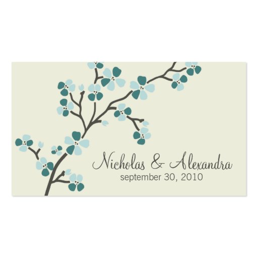 Cherry Blossom Wedding Business Card (teal) (front side)