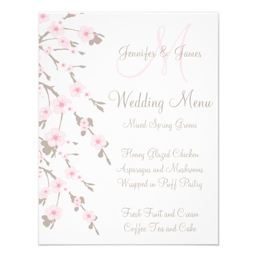 Cherry Blossom Wedding Dinner Menu Cards Back Invitations