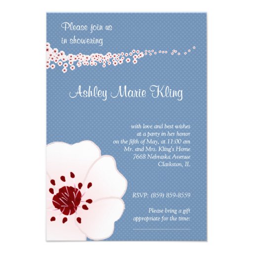 Cherry Blossom  & Wedding Dress on Polka Backgroun Custom Invite