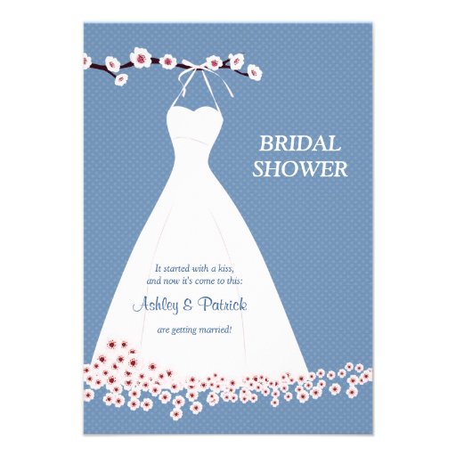 Cherry Blossom  & Wedding Dress on Polka Backgroun Custom Invite