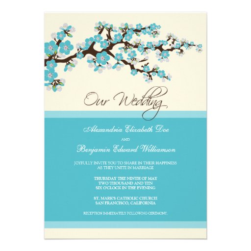 Cherry Blossom Wedding Invitation (aqua)