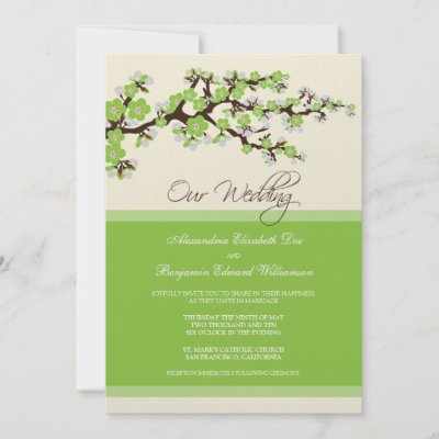 Cherry Blossom Wedding Invitation green apple by TheWeddingShoppe