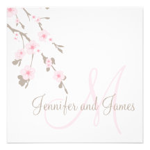 Cherry Blossom Wedding Invitation Monogram Back