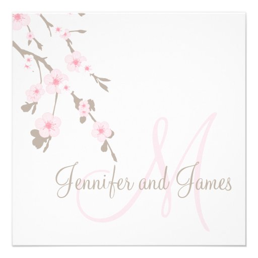 Cherry Blossom Wedding Invitation Monogram Back