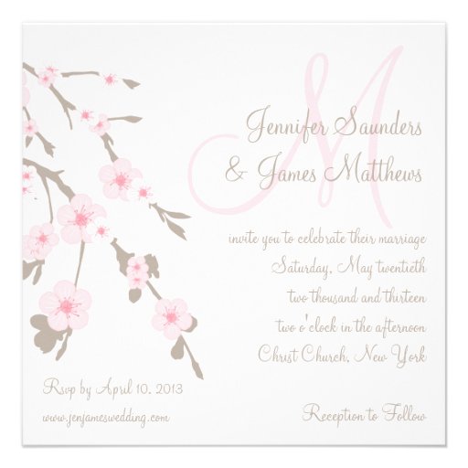 Cherry Blossom Wedding Invitation Monogram Back