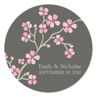Cherry Blossom Wedding Invitation Seal (pink) zazzle_sticker