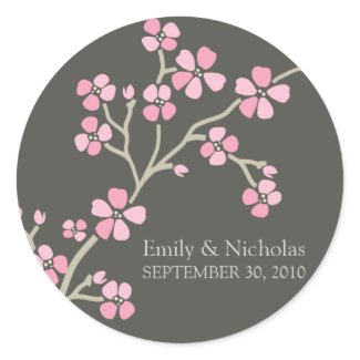 Cherry Blossom Wedding Invitation Seal (pink) zazzle_sticker