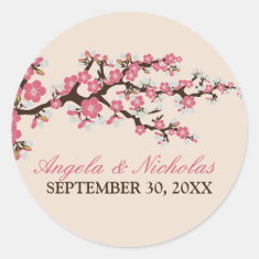 Cherry Blossom Wedding Invitation Seal (pink) Stickers