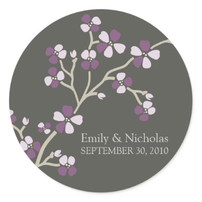 Cherry Blossom Wedding Invitation Seal (plum) Round Sticker