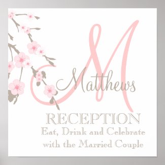 Cherry Blossom Wedding Reception Sign Pink print