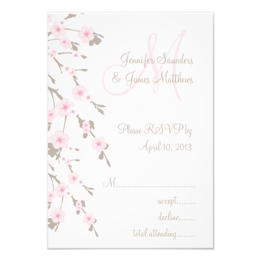 Cherry Blossom Wedding RSVP for Square Cards Personalized Invites