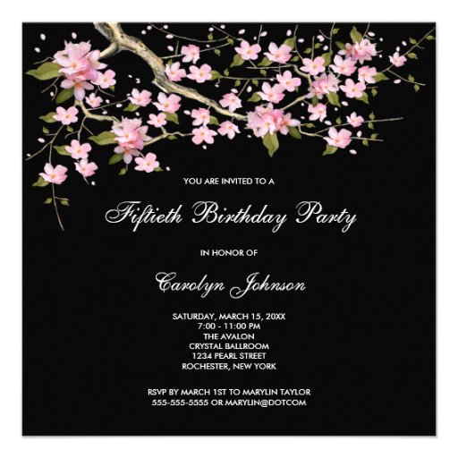 Cherry Blossom Womans 50th Birthday Party Invitation