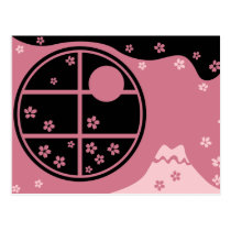 japan, japanese, ninja, samurai, sakura, nippon, asia, cherry-blossom, illustration, graphic, flower, vintage, fujiya, art, oriental, pink, pop, cute, pretty, cherry blossom, Postkort med brugerdefineret grafisk design