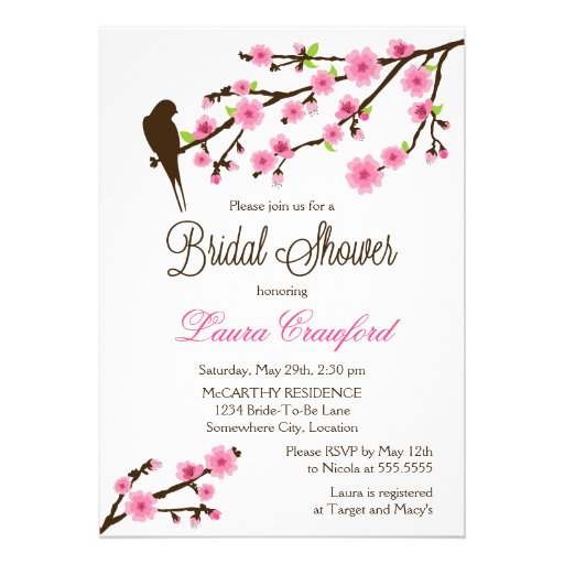 Cherry Blossoms and Bird Bridal Shower Invitation