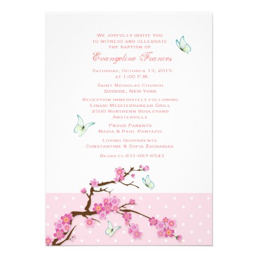Cherry Blossoms and Butterflies Invitation (front side)