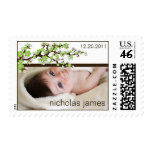 Cherry Blossoms Baby Announcement Stamp (green)