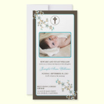 Cherry Blossoms Baptism Announcement (aqua) photo cards