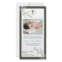 Cherry Blossoms Baptism Announcement (aqua) Custom Photo Card