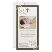 Cherry Blossoms Baptism Announcement (gold) Photo Card