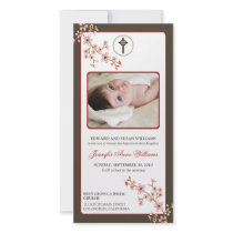 Cherry Blossoms Baptism Announcement (red) Photo Card Template
