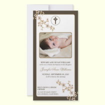 Cherry Blossoms Baptism Announcement (taupe) photo cards