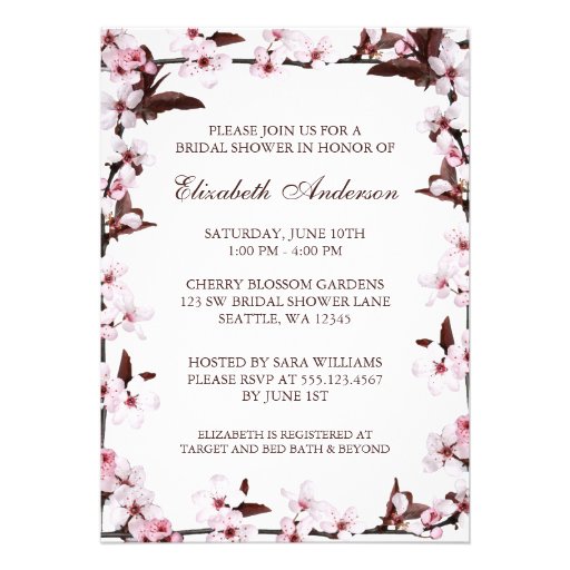 Cherry Blossoms Border Bridal Shower Custom Announcements