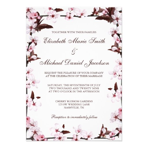 Cherry Blossoms Border Wedding Custom Invites