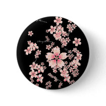 japan, japanese, ninja, samurai, sakura, nippon, asia, cherry-blossom, illustration, graphic, flower, vintage, fujiya, art, oriental, pink, pop, cute, pretty, Button with custom graphic design
