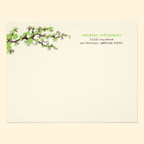 Cherry Blossoms Custom Flat Note Cards (green) invitations