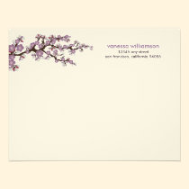 Cherry Blossoms Custom Flat Note Cards (purple) invitations