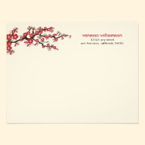 Cherry Blossoms Custom Flat Note Cards (red) invitations