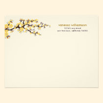 Cherry Blossoms Custom Flat Note Cards (yellow) invitations