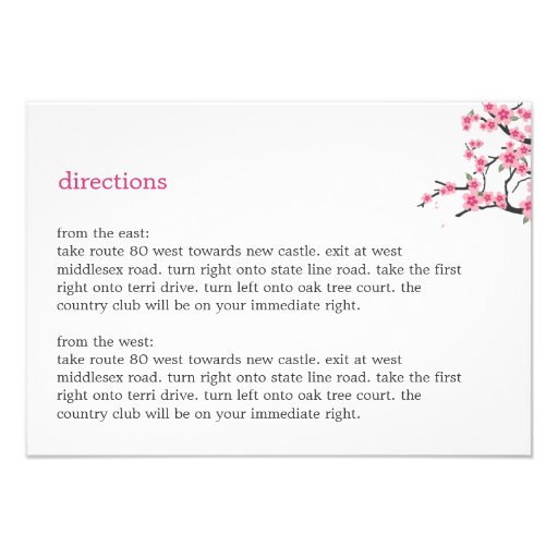 Cherry Blossoms Directions Card Invite