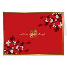 Cherry Blossoms Double Happiness Chinese Wedding Cards