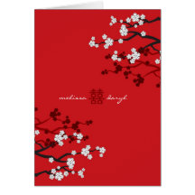 Cherry Blossoms Double Happiness Chinese Wedding Greeting Cards