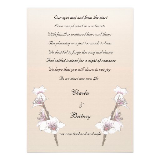Cherry Blossoms elopement announcement