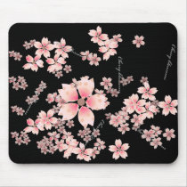japan, japanese, ninja, samurai, sakura, nippon, asia, cherry-blossom, illustration, graphic, flower, vintage, fujiya, art, oriental, pink, pop, cute, pretty, Mouse pad with custom graphic design
