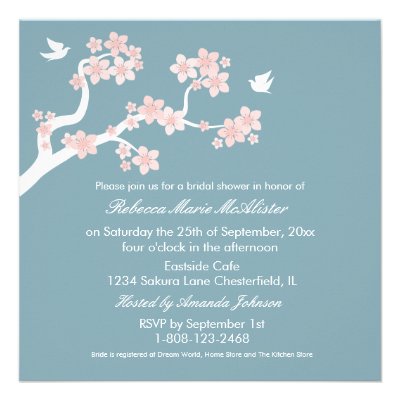 Cherry Blossoms on blue Bridal Shower Invite