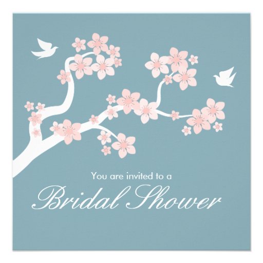 Cherry Blossoms on blue Bridal Shower Invite