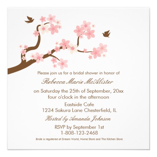 Cherry Blossoms on white Bridal Shower Invite