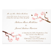 Cherry Blossoms on white Landscape Invite