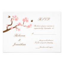 Cherry Blossoms on white RSVP Personalized Invitations