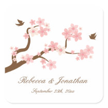 Cherry Blossoms on white square sticker
