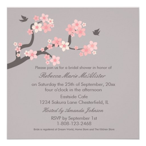 Cherry Blossoms Pink/Grey Bridal Shower Invite