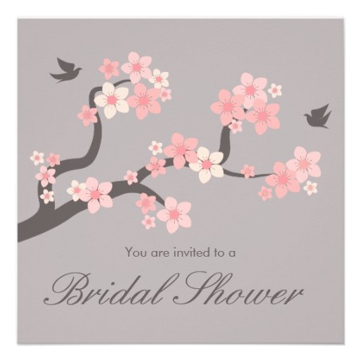 Cherry Blossoms Pink/Grey Bridal Shower Invite