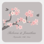 Cherry Blossoms pink/grey square sticker