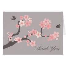Cherry Blossoms pink/grey Thank You Card