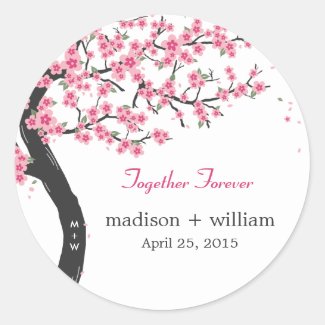 Cherry Blossoms Round Favor Sticker