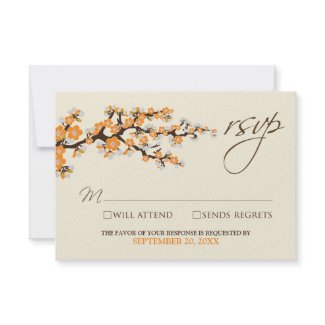 Cherry Blossoms RSVP Card (orange) invitation